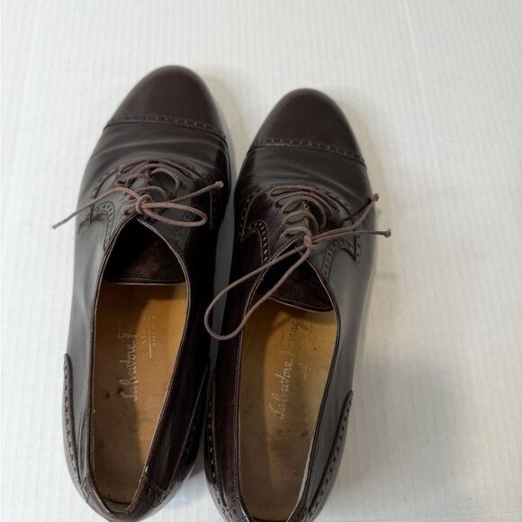 Salvatore Ferragamo Studio Brown Red Leather Oxford Lace-Up Shoes size 9.5 D